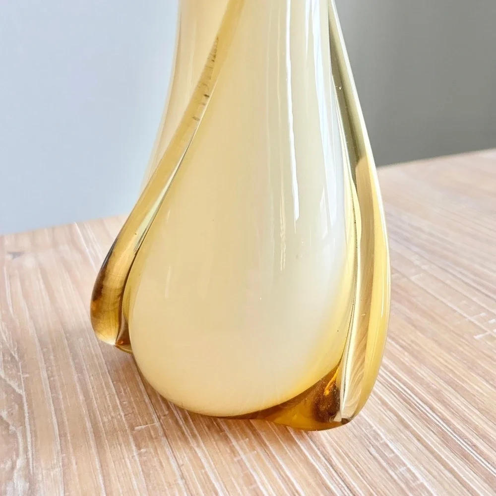 Vintage MCM Hand Blown Amber and Cream Glass Vase by Cristalleria Fratelli Betti